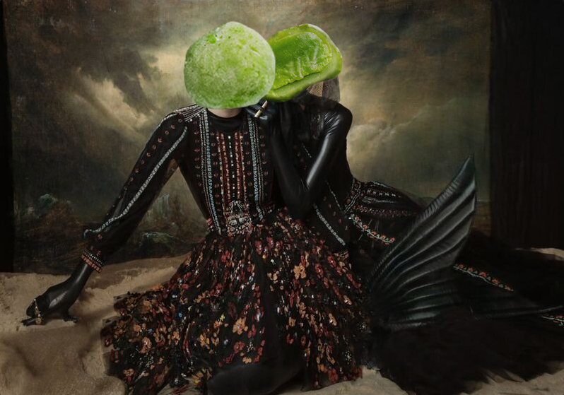 two women posing in their pattern dresses